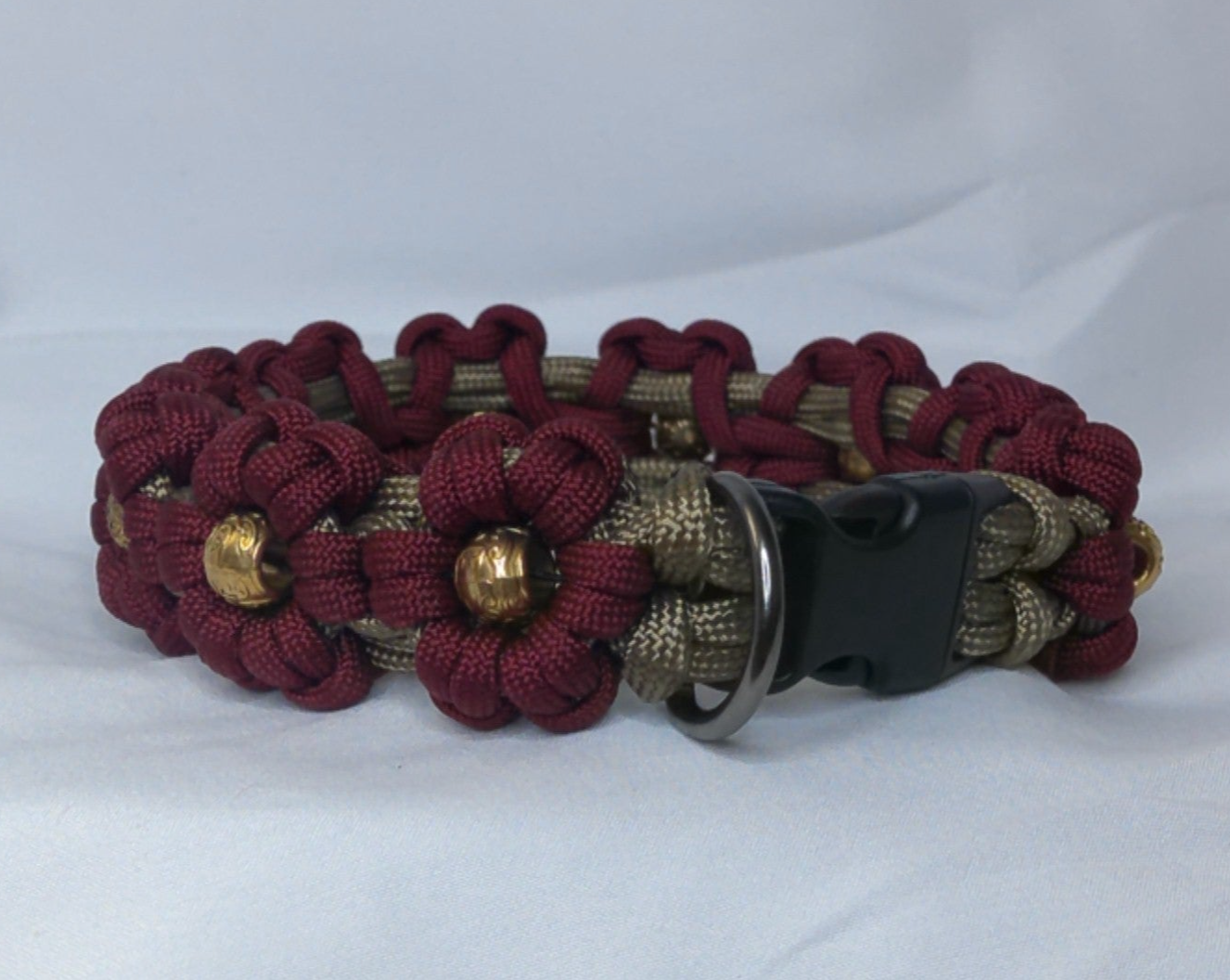 11" Maroon Flower Dog Collar