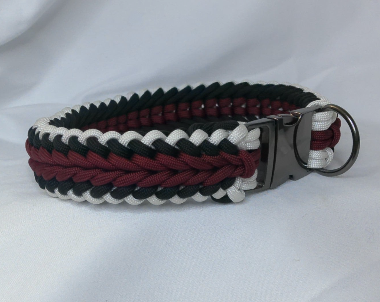 14" Maroon, Black And White Dog Collar