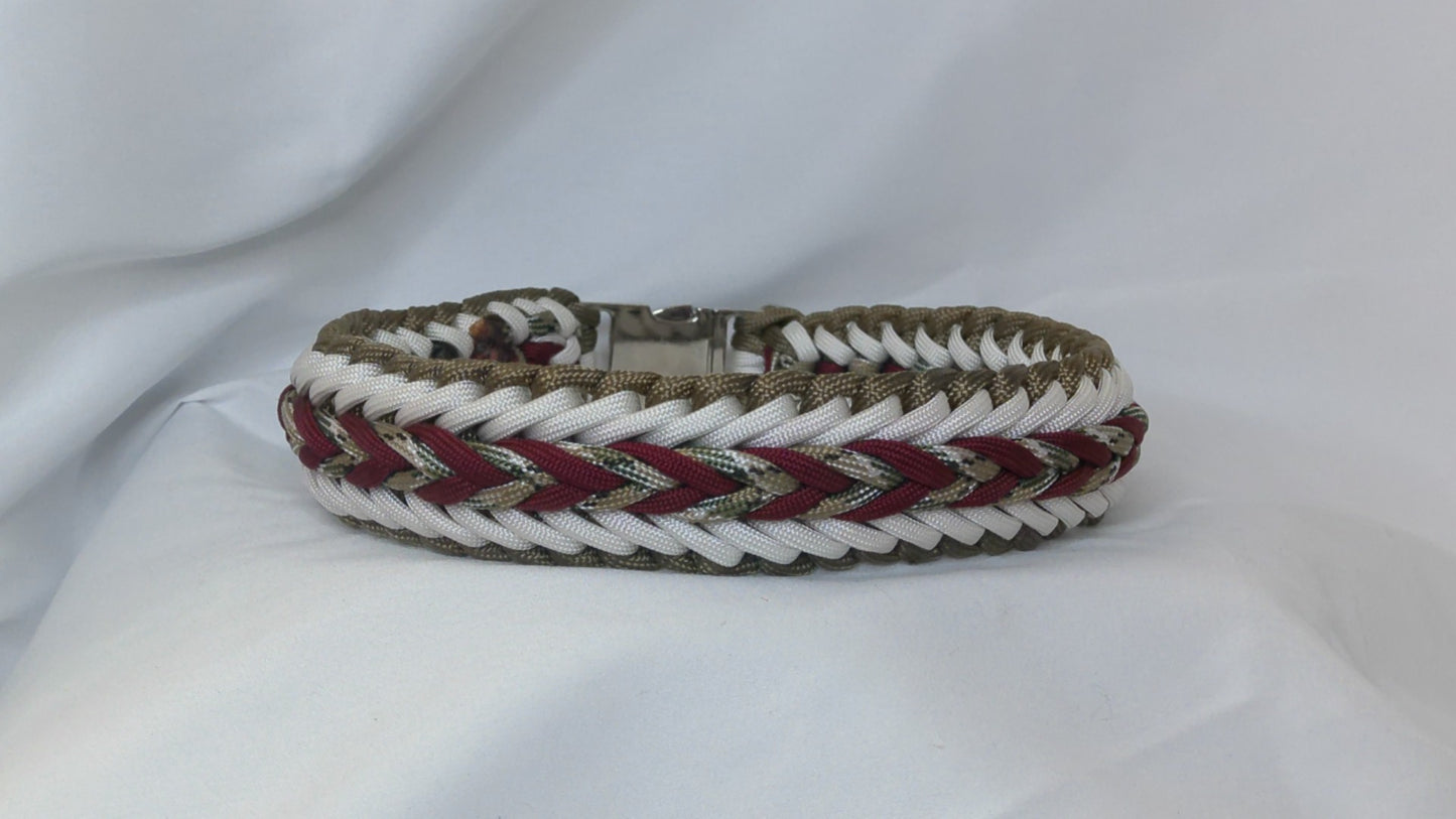 17" Maroon White and Tan Dog Collar