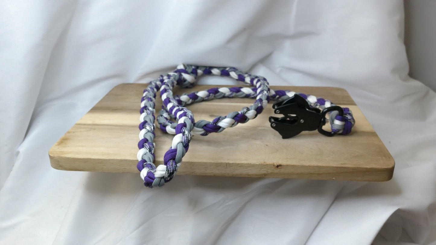 40" Purple Grey White and Purple Camo Paracord Dog Leash