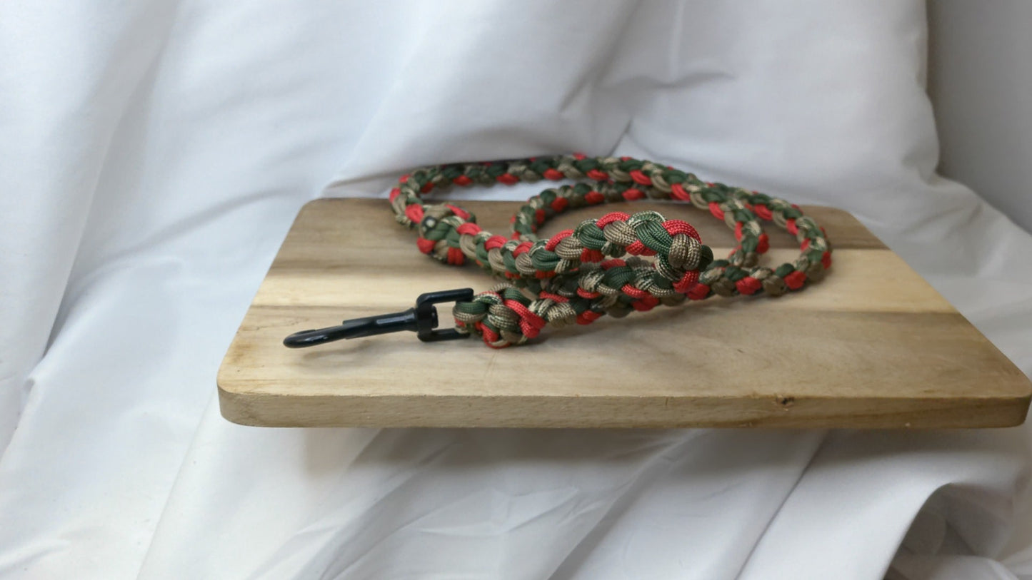 47" Red Green Camo Brown Paracord Dog Leash