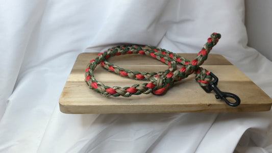 47" Red Green Camo Brown Paracord Dog Leash