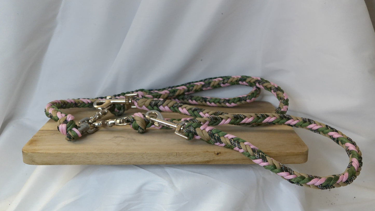 45" Double Dog Leash ( Green,Pink,Tan,Camo) Paracord Dog Leash